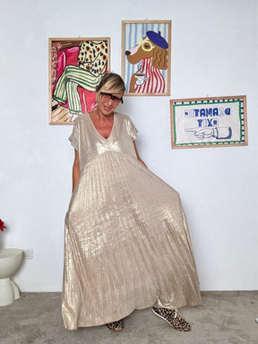 SUSY STAR - Abito lungo ORO donna  elegante, fluido e senza tempo STLS1659/ ORO SUSY STAR 