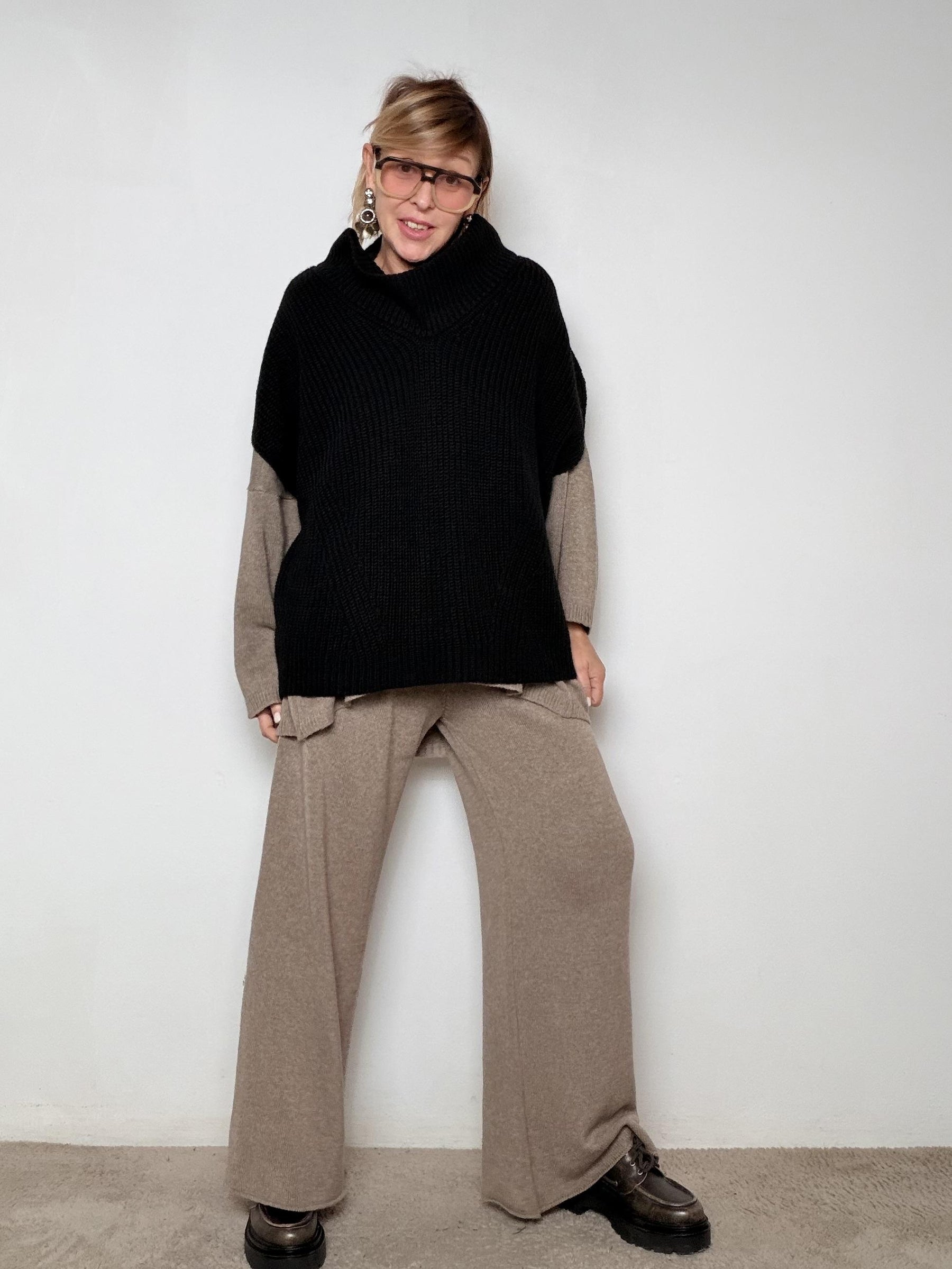 SUSY STAR - GILET MAXI A MAGLIA NERO 3547/ NERO SUSY STAR 