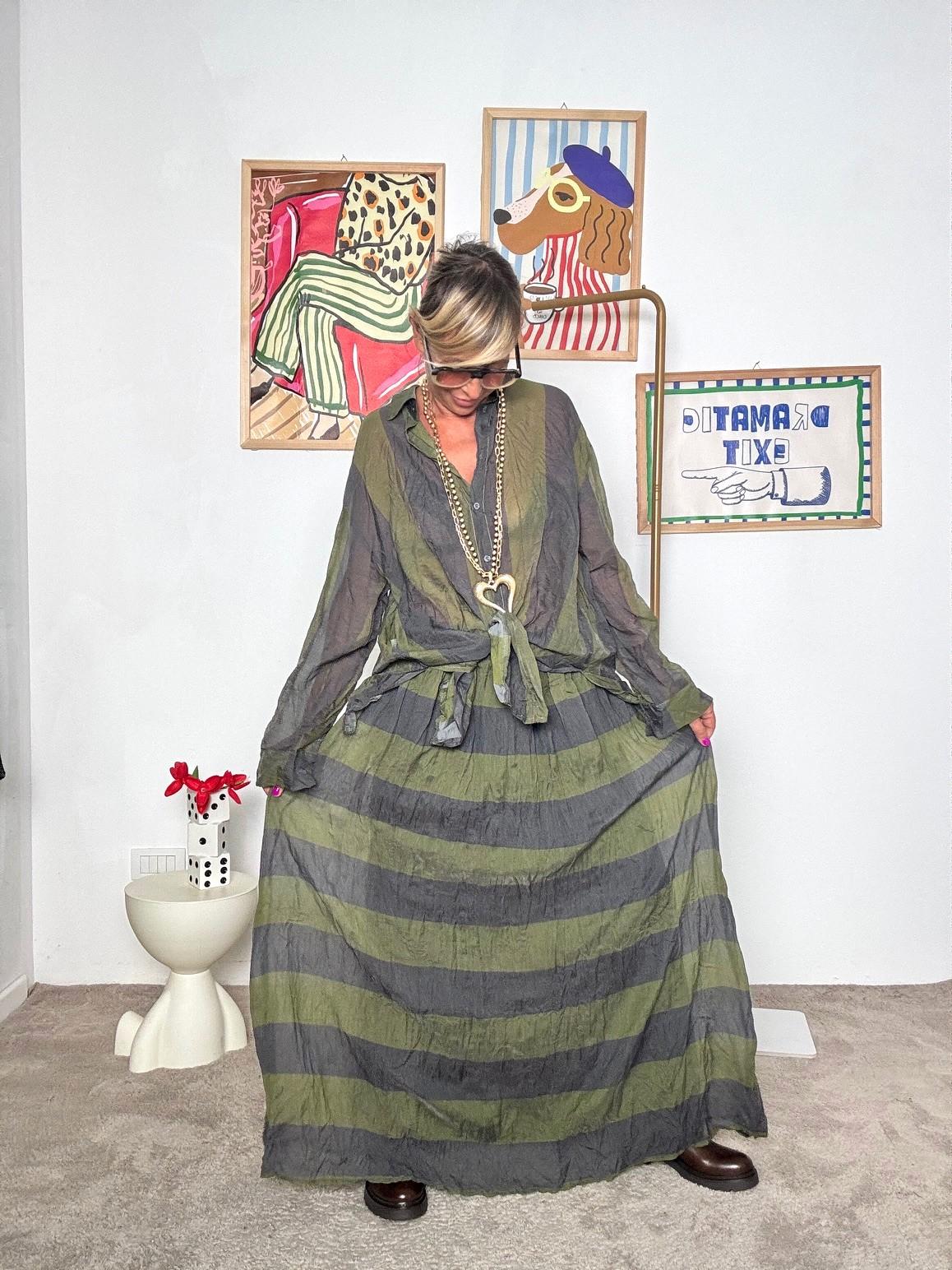 DEJA VU - Gonna lunga a righe  comodità e stile boho-chic verde A25IS301/ VERDE DEJA VU 