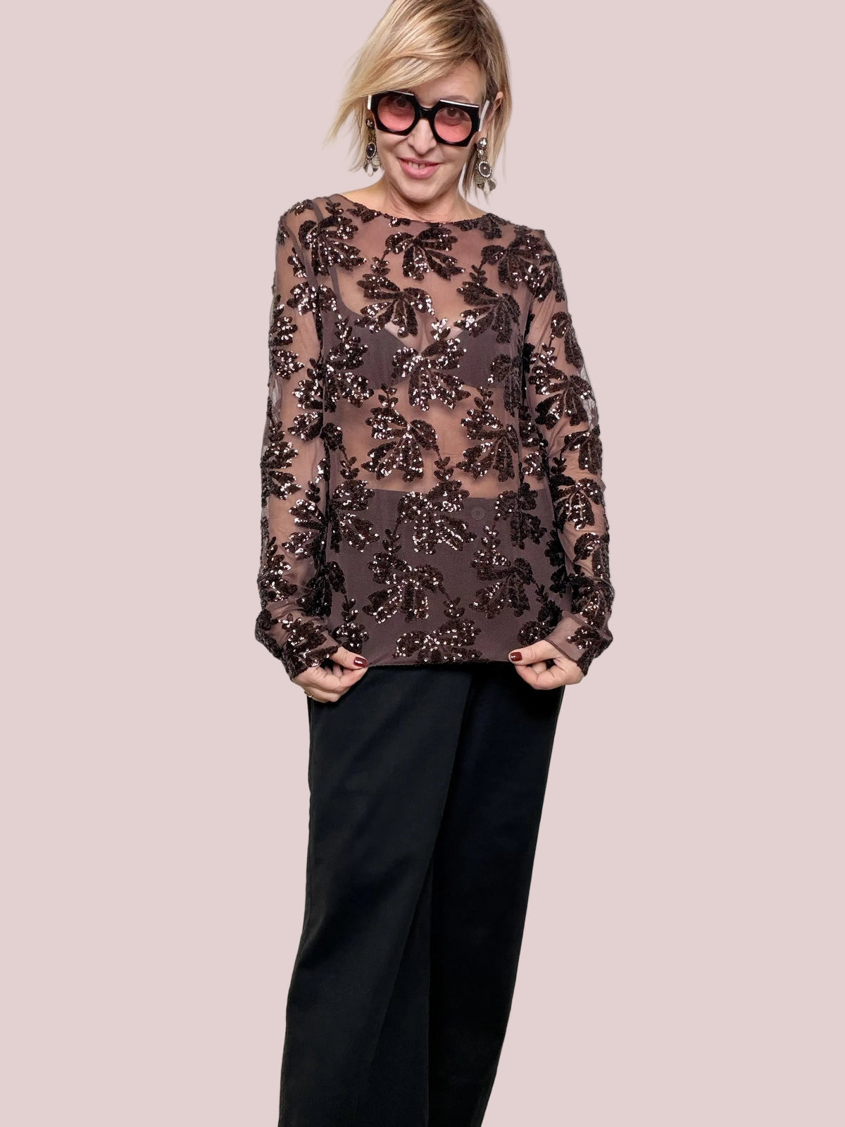 Maglia Trasparente con pailettes Luminose STL362PA/ MORO SUSY STAR 