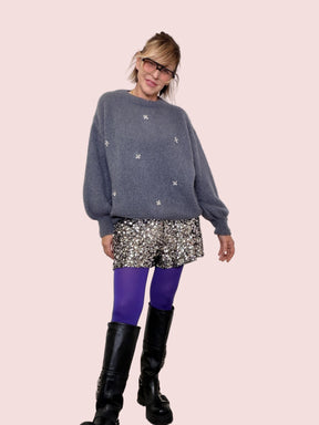 SHORTS PAILLETTES PARTY S38M1491/ ACCIAIO SOUVENIR 