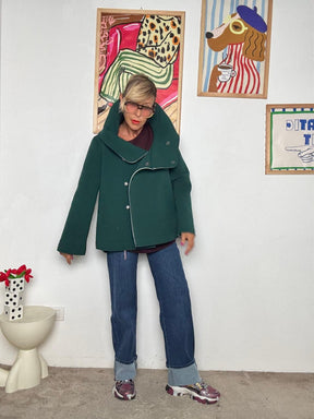 DEJA VU - Giacca donna in neoprene con collo ampio  stile urban chic verde A25UN607/ VERDE DEJA VU 