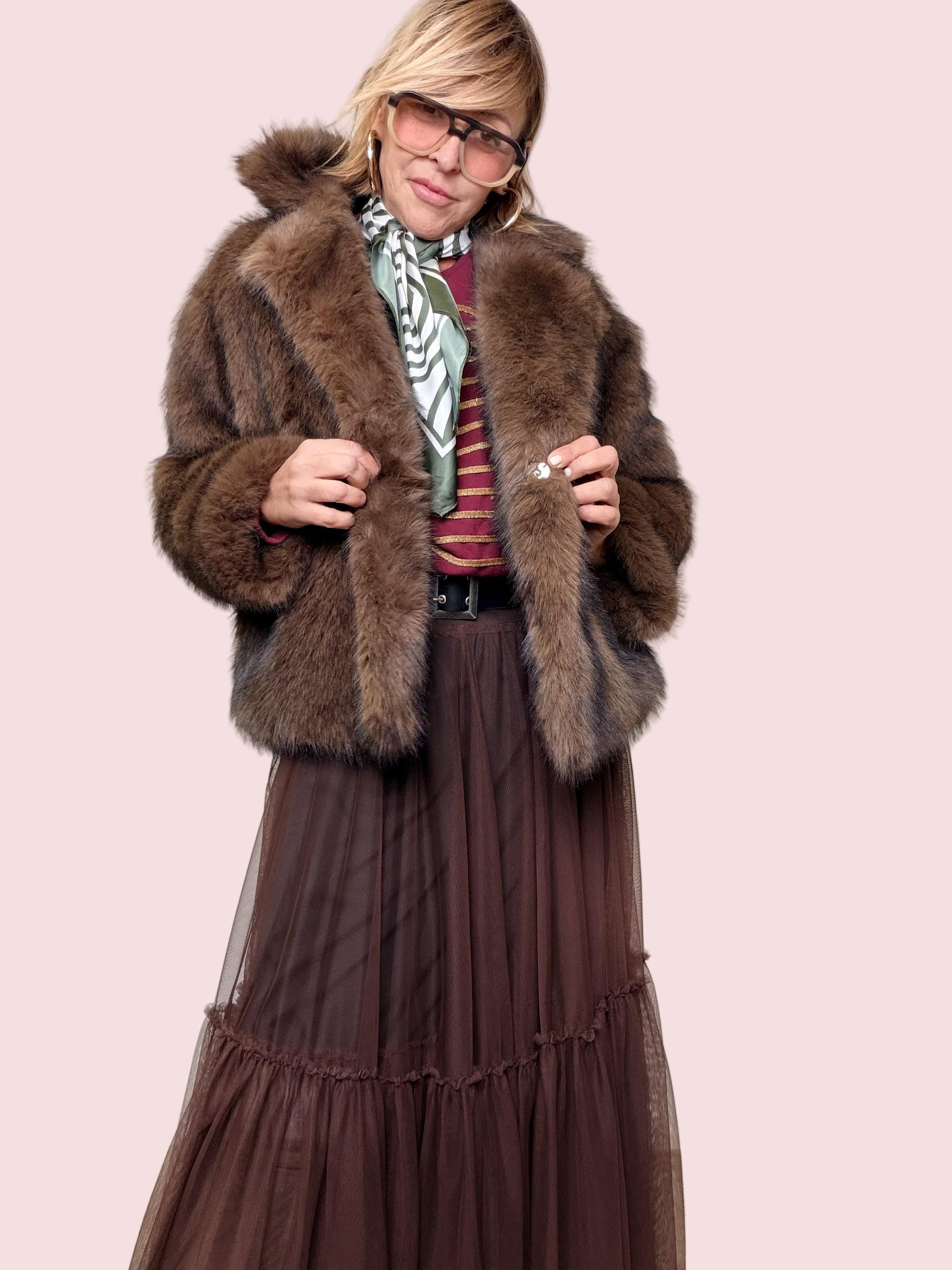 SOUVENIR - ECOPELLICCIA SOFT CLOUD CON FOULARD MORO V38A0389/ MORO SOUVENIR 