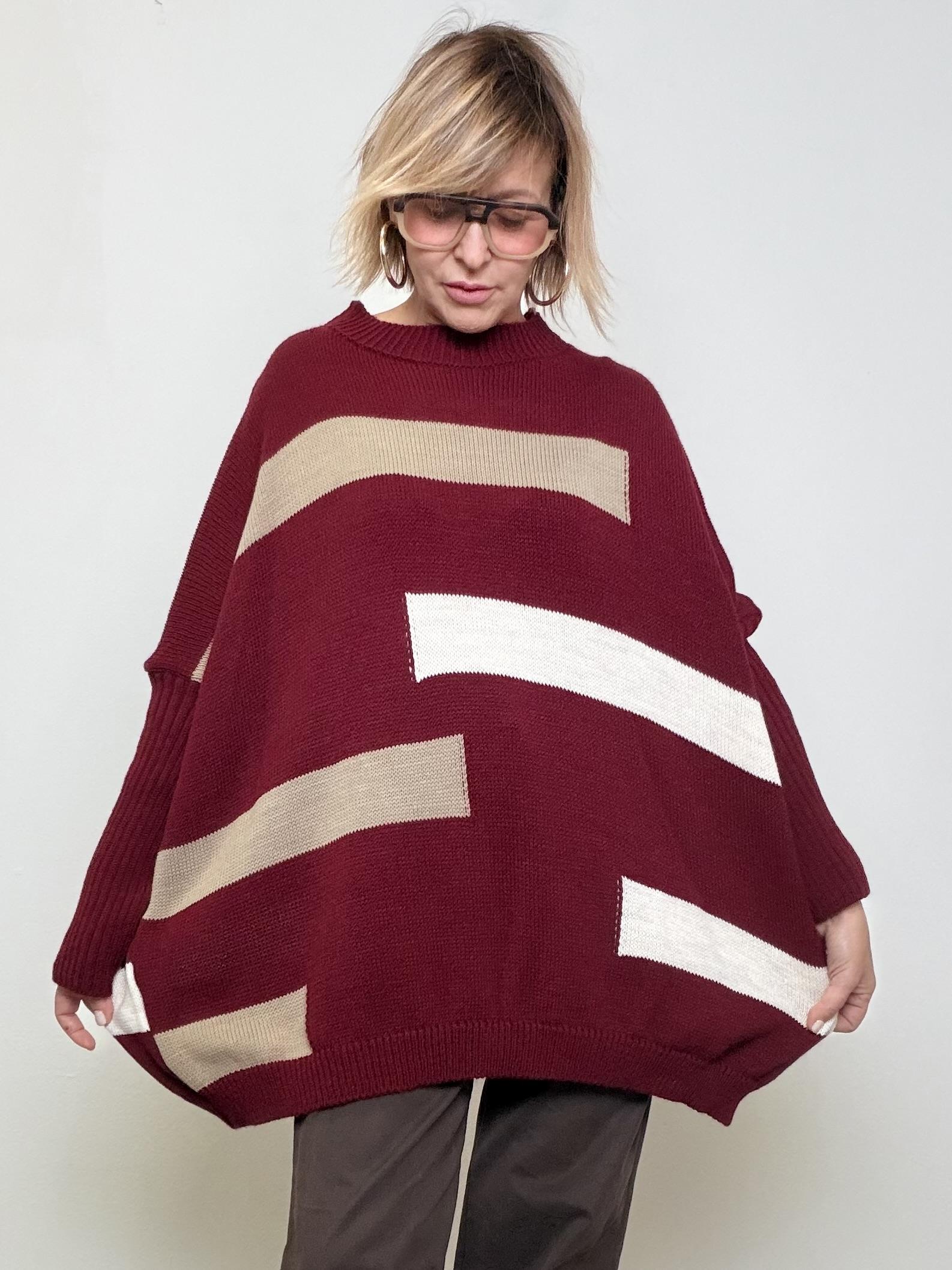 FEMALE - MAGLIA OVER FANTASIA GEOMETRICA  ARTE ADDOSSO, COMFORT GARANTITO 8056/ VINO FEMALE 