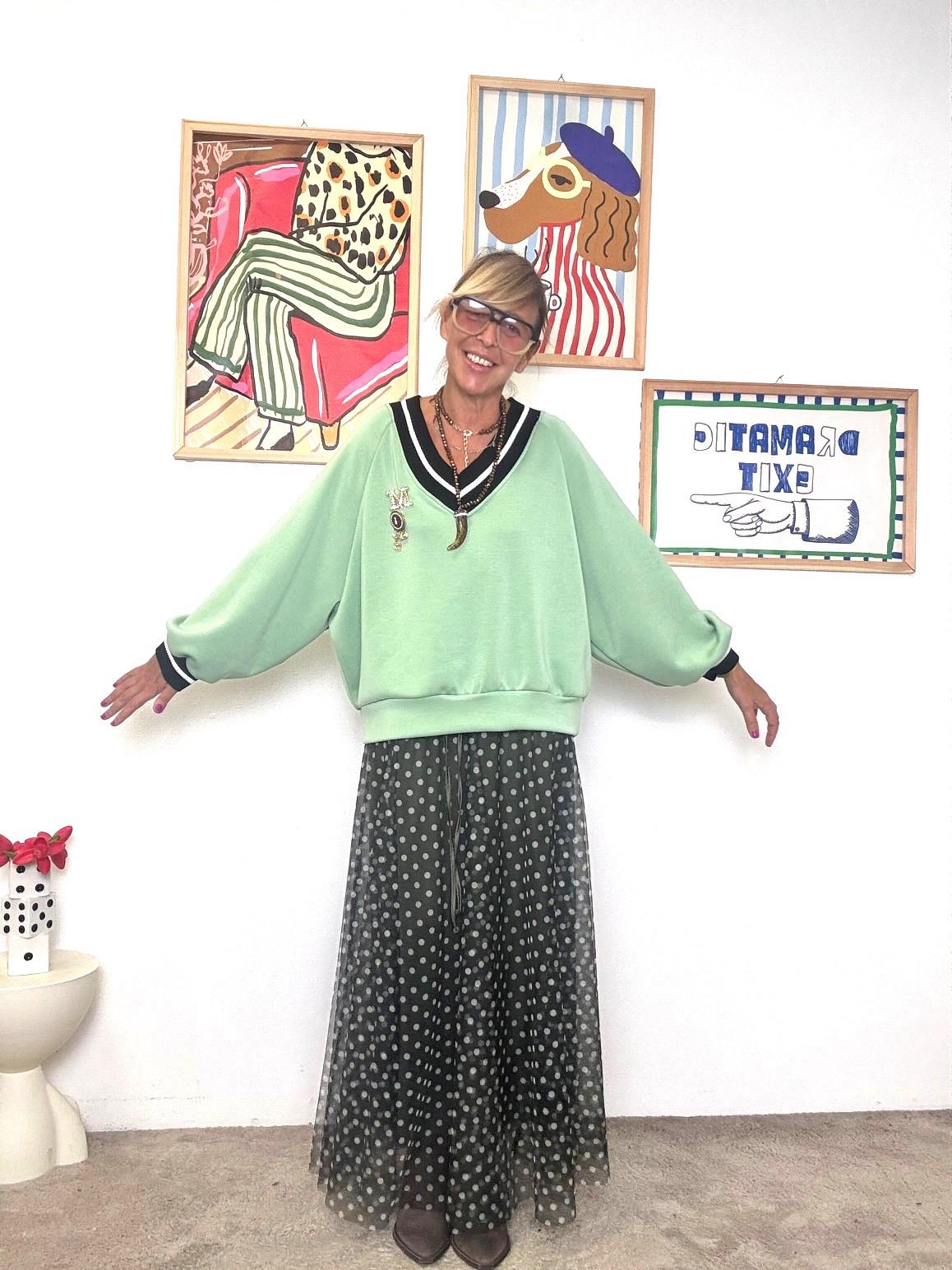 FEMALE - Felpa menta oversize con scollo a V  Stile casual e ricercato A6835-F9/ MENTA FEMALE 