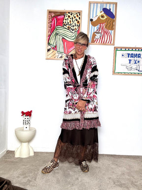 FEMALE - Cardigan lungo fantasia  Colorato, chic e con carattere ZM30026/ PEPEROSA FEMALE 