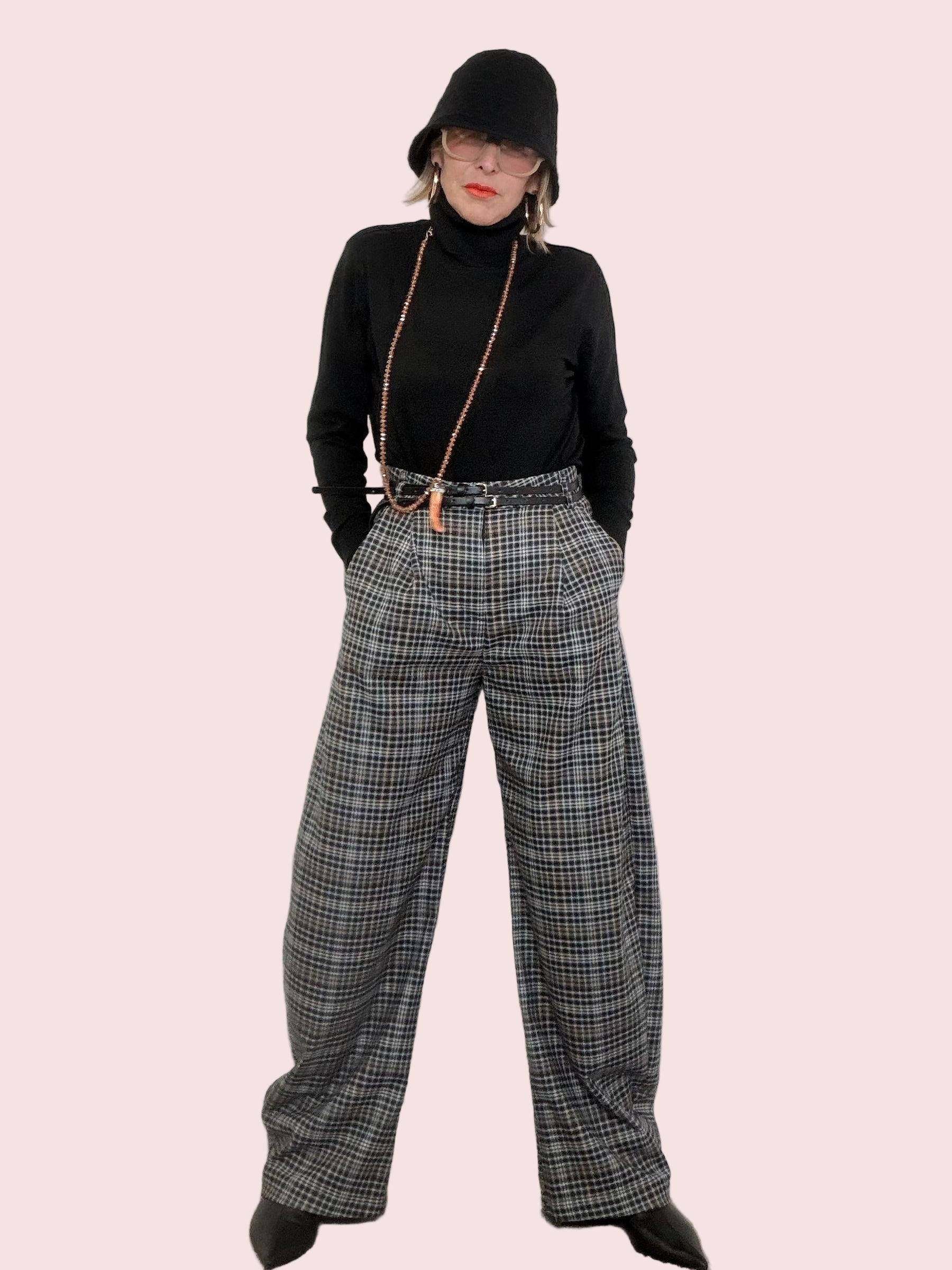 FEMALE - Pantalone Check Wide LD3723/ NERO FEMALE 