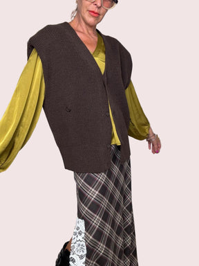 HAVE ONE - Cardigan oversize senza maniche in maglia  MORO LFP-P003/ MORO HAVE ONE 