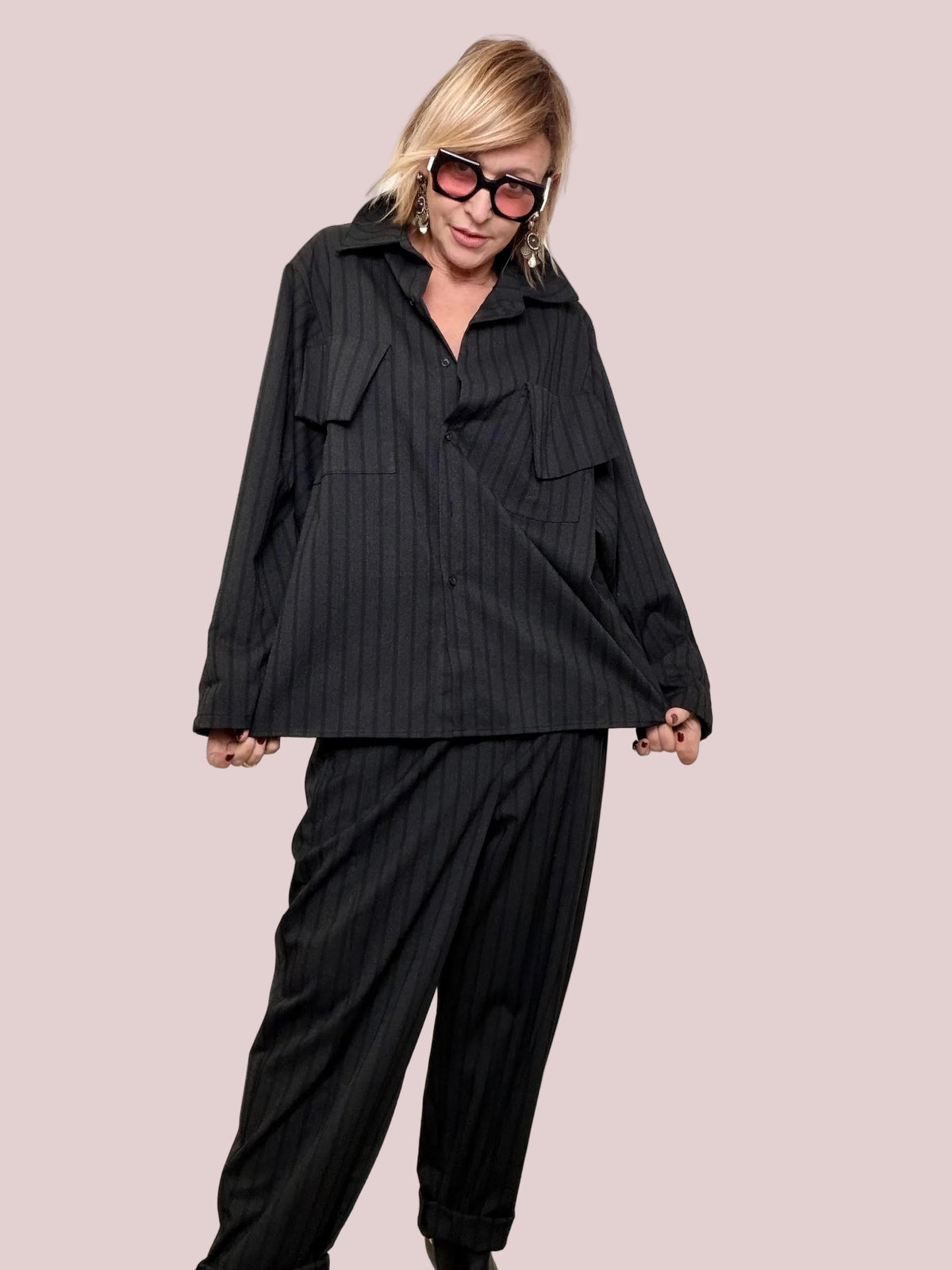 Camicia Giacca a Righe Linea Morbida 8994/ NERO FEMALE 