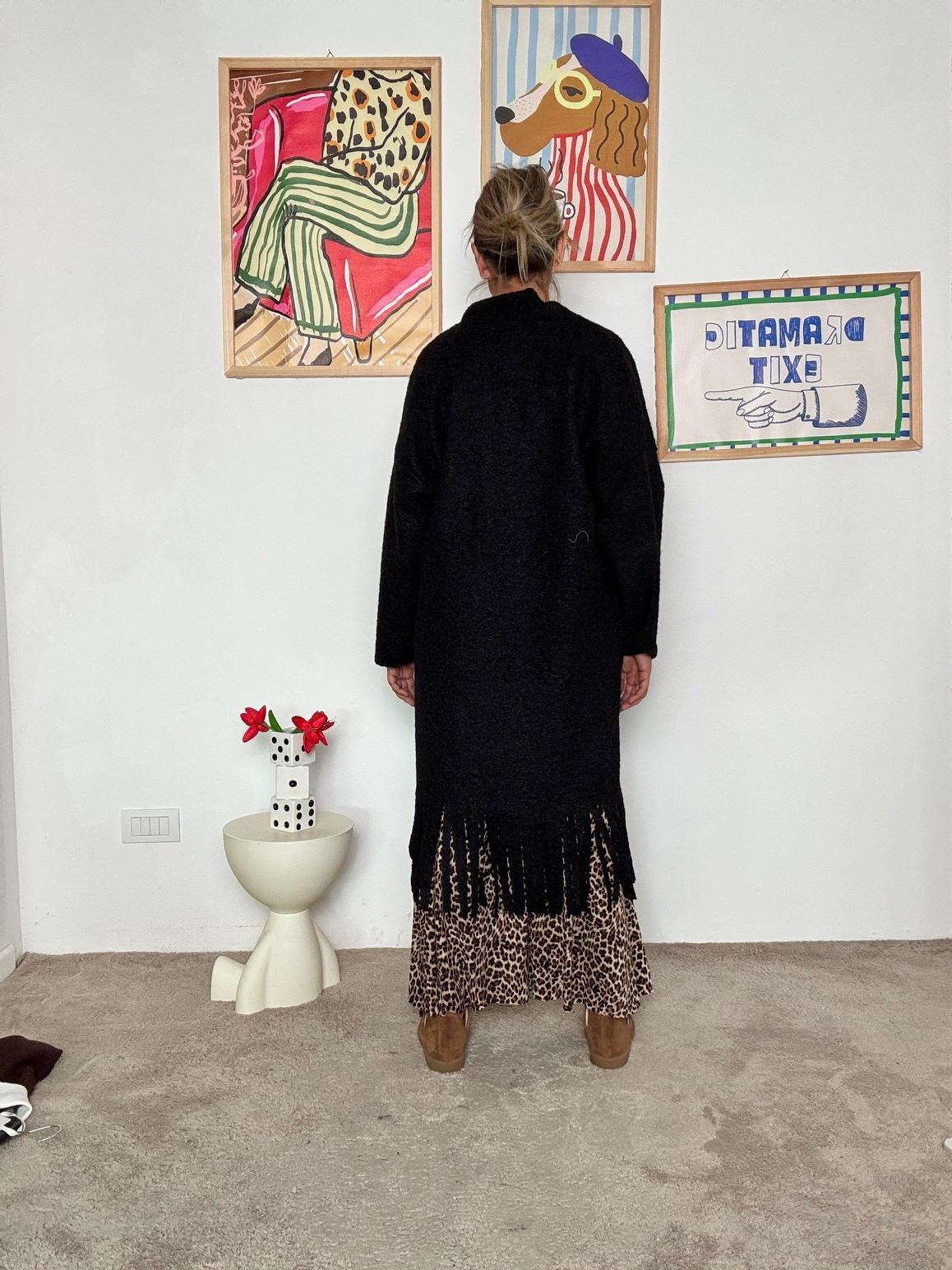 FEMALE - Cardigan lungo donna con frange  stile casual chic e originale nero L5M253/ NERO FEMALE 