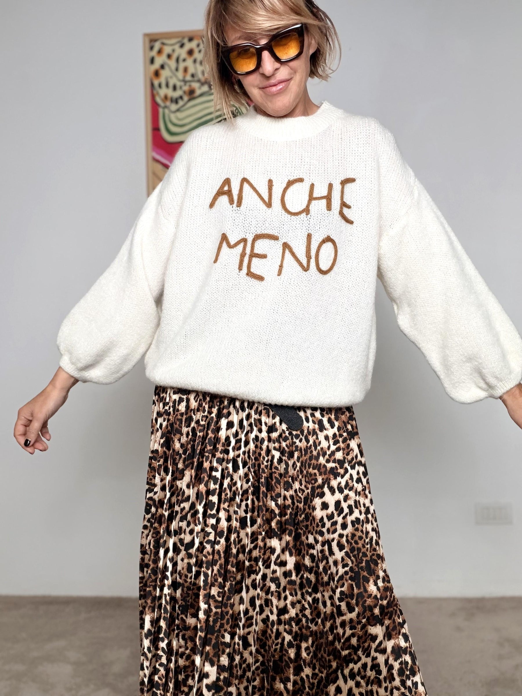 FEMALE - Maglia over con scritta ANCHE MENO PANNA A3019/ PANNA FEMALE 