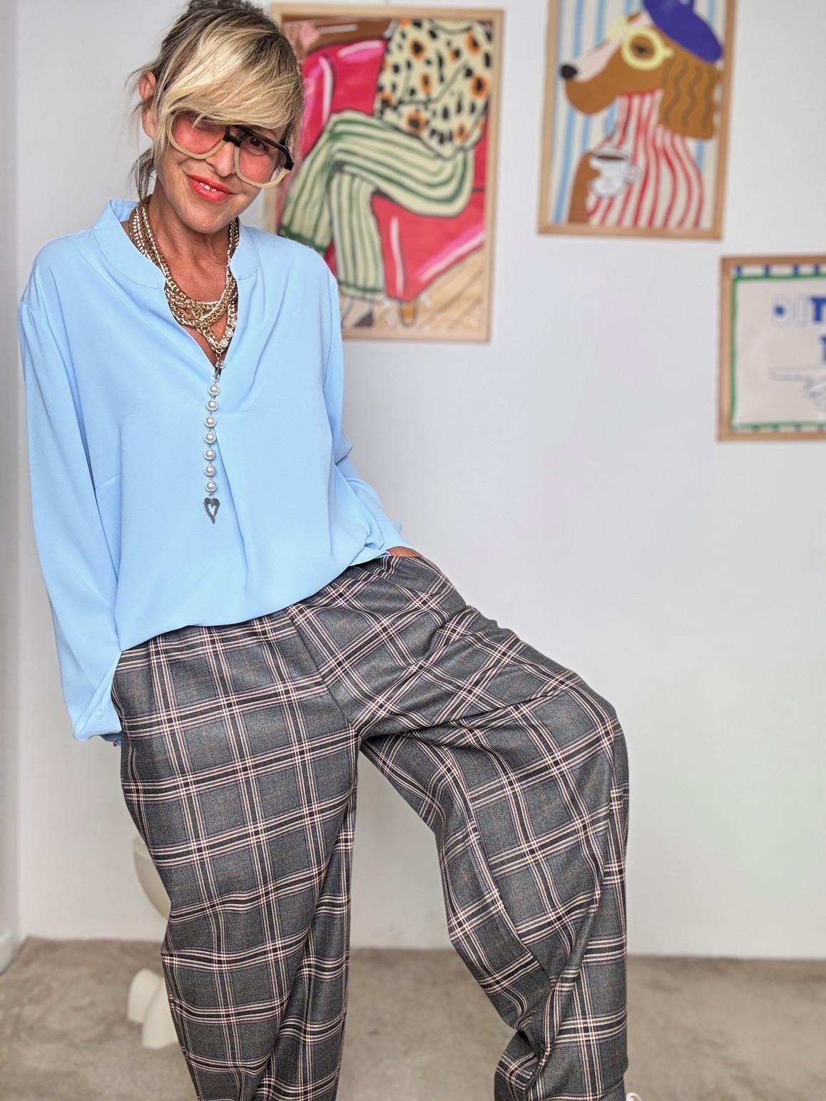 DEJA VU -Pantalone donna a quadri oversize  stile casual chic A25LU202/ SCOZZESE DEJA VU 