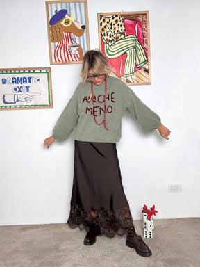 FEMALE - Maglia over con scritta ANCHE MENO SALVIA A3019/ SALVIA FEMALE 