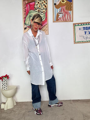 SUSY STAR - Camicia oversize bianca lunga  stile minimal chic STLS1678/ LATTE SUSY STAR 