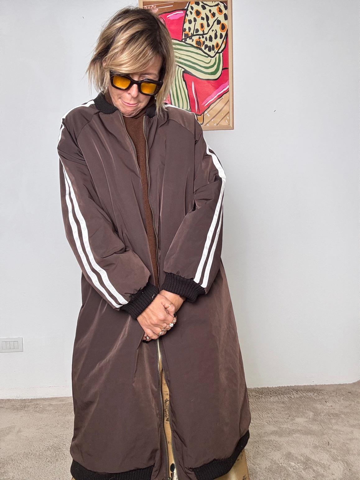 SOUVENIR - Bomber lungo over con bande laterali D38N1260/ MORO SOUVENIR 