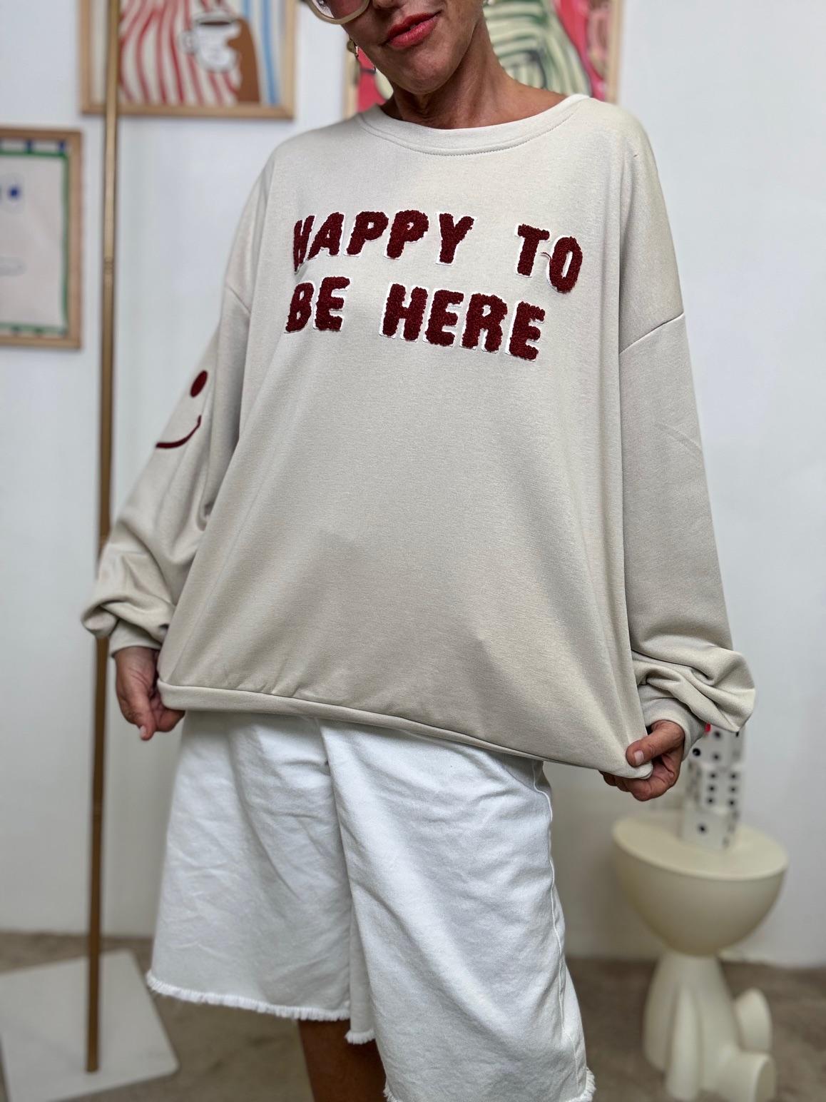 FEMALE -Felpa "Happy To Be Here"  Mood Positivo e Stile Oversize  BEIGE R51090/ BEIGE FEMALE 