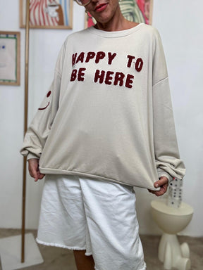 FEMALE -Felpa "Happy To Be Here"  Mood Positivo e Stile Oversize  BEIGE R51090/ BEIGE FEMALE 