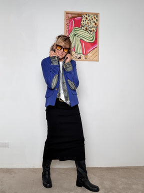 FEMALE - Giacca avio con profili in jeans  eleganza versatile con un tocco grintoso Z101/ AVIO FEMALE 