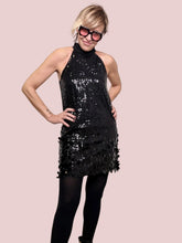 Abito mini paillettes con collo alto super glam F38X1605/ NERO SOUVENIR 