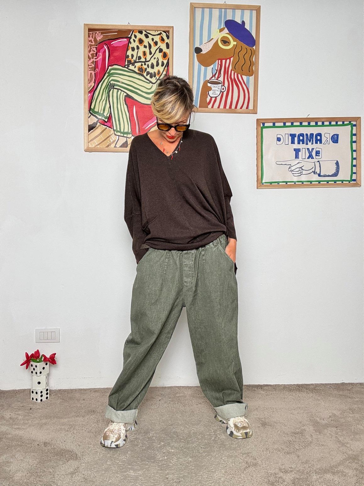 SUSY STAR - Jeans ampi tinto capo verde STP20985/ VERDE SUSY STAR 