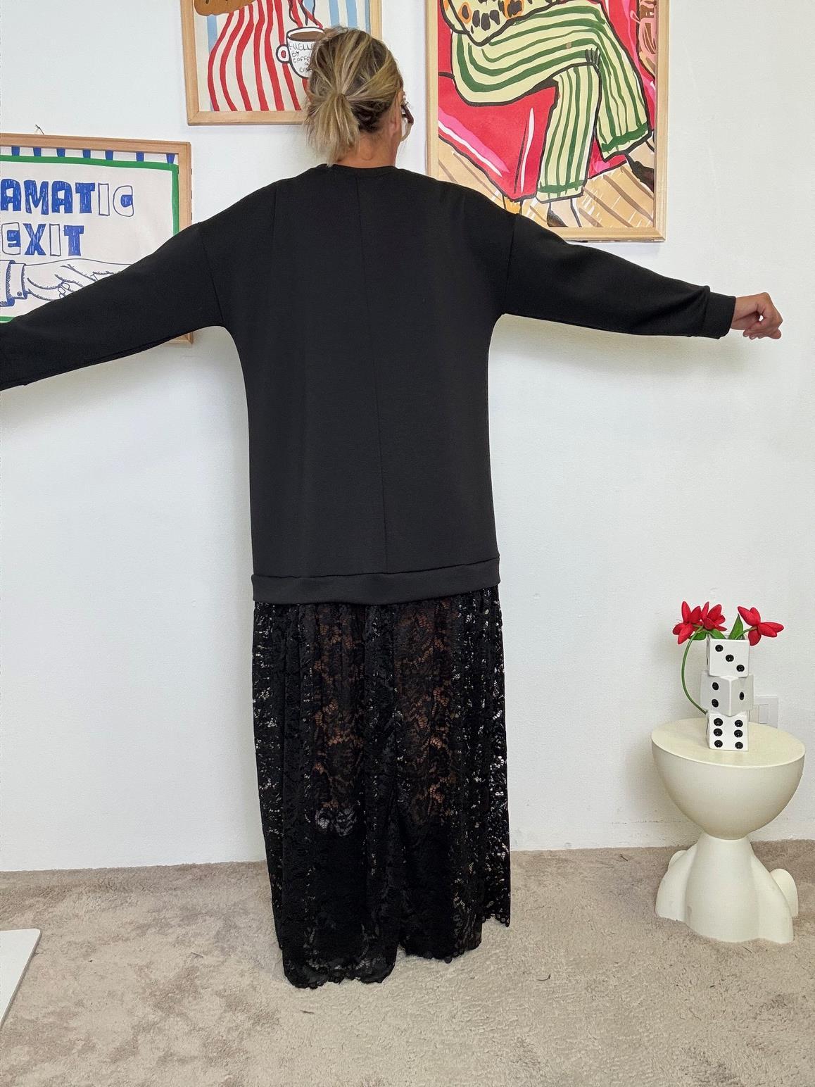 FEMALE - Abito Maxi con Gonna in Pizzo  Urban Romantico, Super Versatile! 36502KQC+H/ NERO FEMALE 