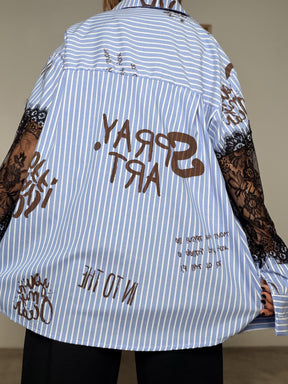 FEMALE_ Camicia a righe con pizzo Lace Vibes 15750-8/ CELESTE FEMALE 