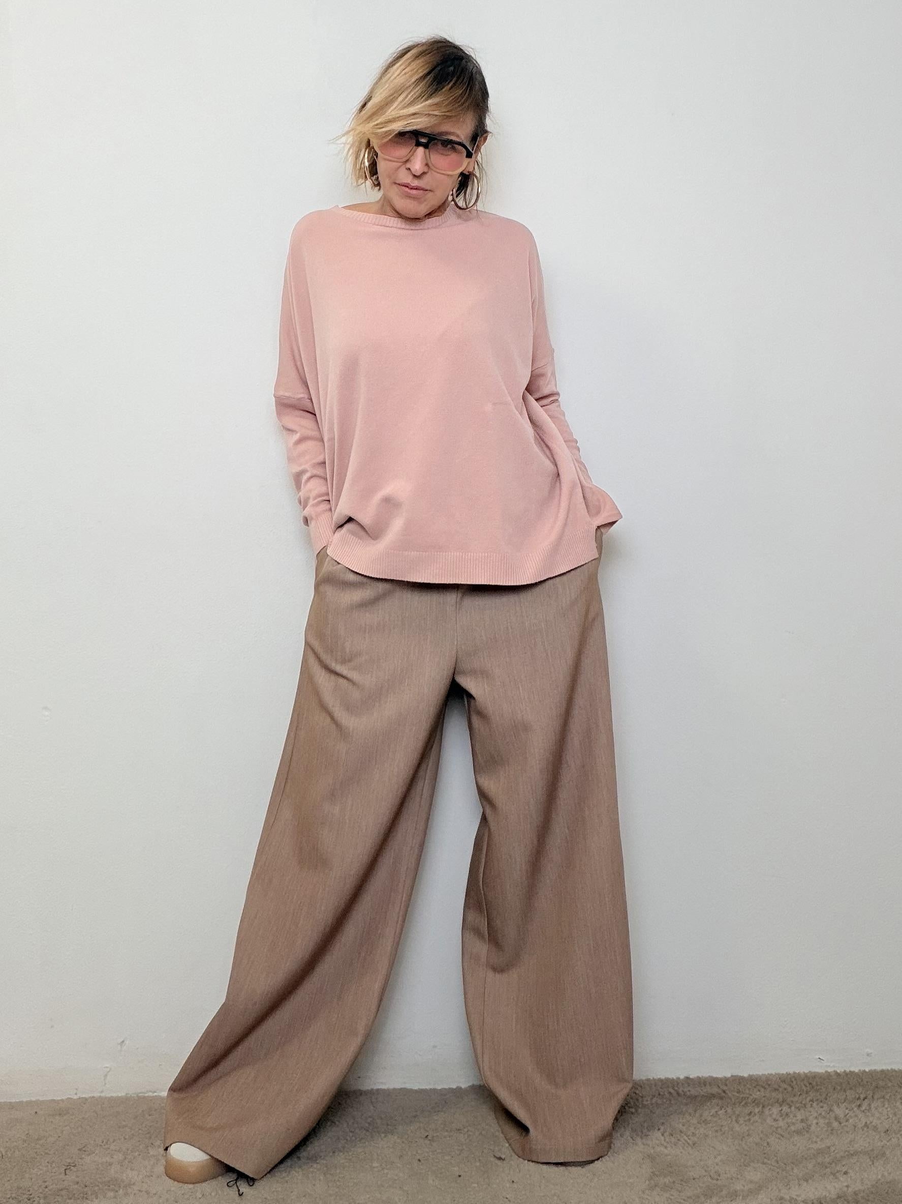 DEJA VU  - Pantalone Ampio Soft  Linea fluida, stile pulito A25AN204/ BEIGE DEJA VU 