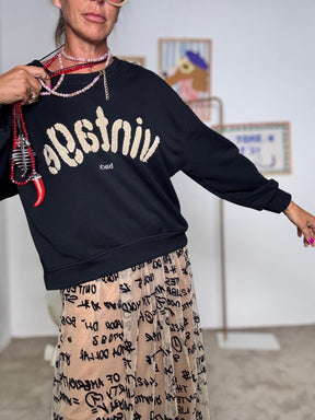 FEMALE - Felpa nera con stampa lettering vintage A7808/ NERA FEMALE 