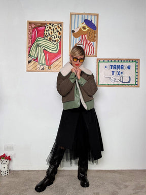 FEMALE -Giubbotto corto con profili in ecopelle  Caldo, trendy e irresistibile G251691/ VERDE FEMALE 