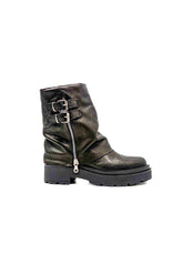 Tronchetto biker in pelle con fibbie DF-117/ NERO DIVINE FOLLIE 