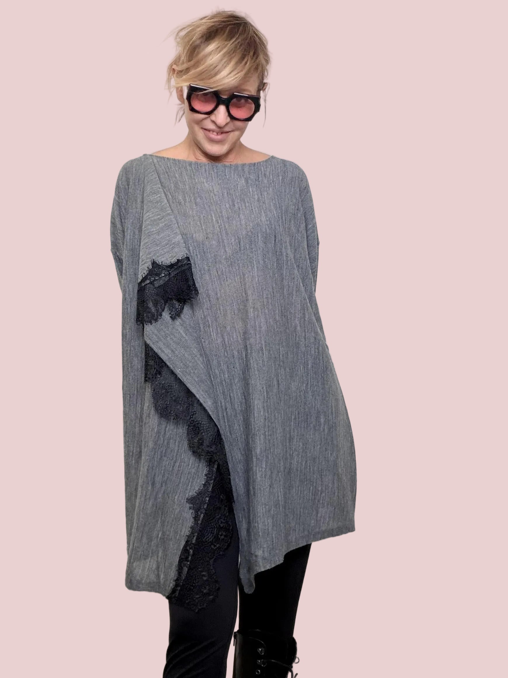 Maglia Over Asimmetrica Effetto Velo ST78539/ GRIGIO SUSY STAR 