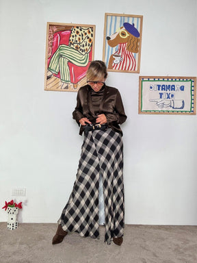 HAVE ONE - Gonna lunga a quadri con spacco frontale NERA GMA-P066/ NERO HAVE ONE 