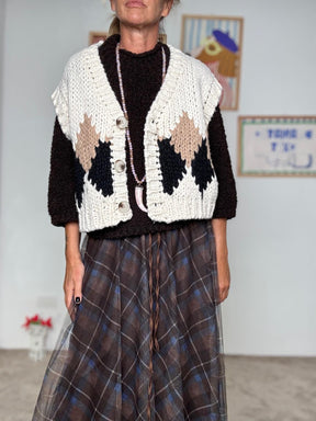 FEMALE - Gilet donna in maglia con motivo a rombi ZM66003/ BEIGE FEMALE 