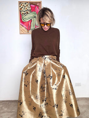 SOUVENIR - Gonna lunga a pieghe effetto laminato D38N1327/ FANTASIA ORO SOUVENIR 