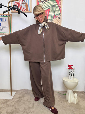 FELPA - Felpa "Cacao Zip" in Punto Milano  Coccolosa, Chic e Made in Italy MARRONE A25LU404/ MORO DEJA VU 