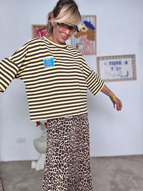 FEMALE - Felpa donna a righe marrone e beige  casual, trendy e super comfy R51313/ RIGA M-GIALLO FEMALE 