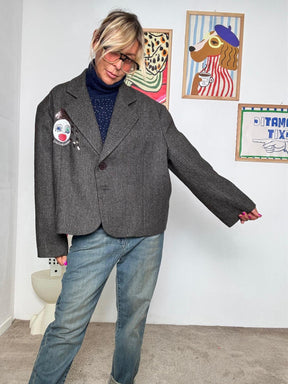 SOUVENIR - Giacca grigia con ricamo clown  Stile originale e contemporaneo X38K0148/ CAMMELLO SOUVENIR 