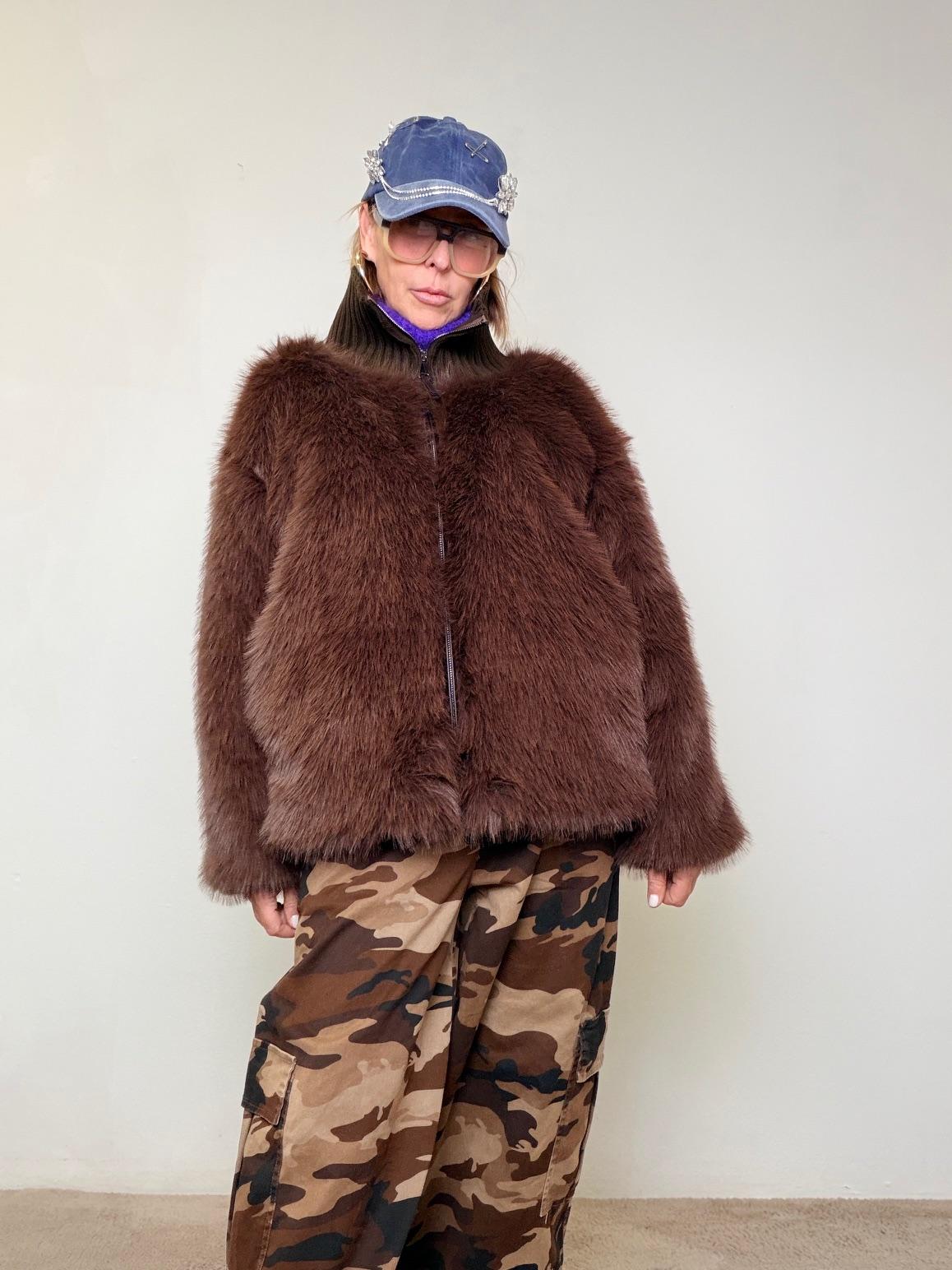 PHILIA LOFT - PELLICCIA SOFT FUR ZIP CON COLLETTO IN TESSUTO D01E0377/ MORO PHILIA LOFT 