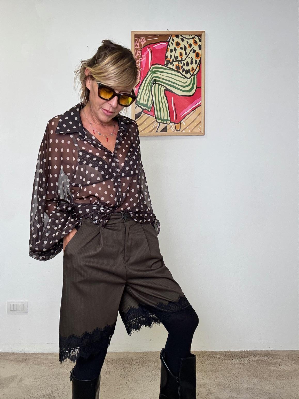 FEMALE - Bermuda a vita alta con bordo in pizzo H4789-L38/ MORO FEMALE 