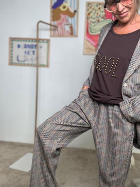 DEJA -VU - Pantalone donna fantasia check  Relax sartoriale, carattere da vendere A25IS204/ SCOZZESE DEJA VU 