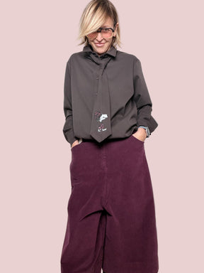 SOUVENIR- PANTALONE CULOTTE IN VELLUTO A COSTE  MORBIDO, PARTICOLARE, SUPER CHIC C38S0659/ PRUGNA SOUVENIR 