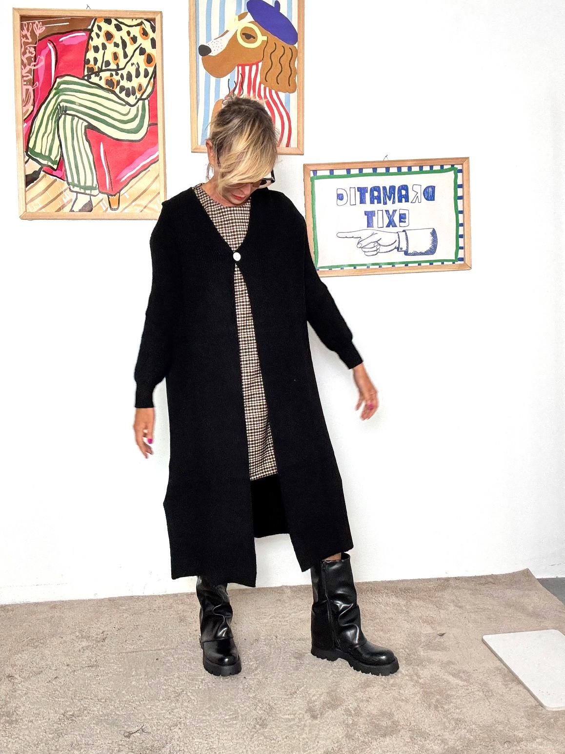 SUSY MIX - Cardigan lungo nero minimal chic  elegante, versatile e super comodo nero 185SX/ NERO SUSY MIX 