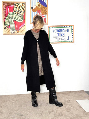 SUSY MIX - Cardigan lungo nero minimal chic  elegante, versatile e super comodo nero 185SX/ NERO SUSY MIX 