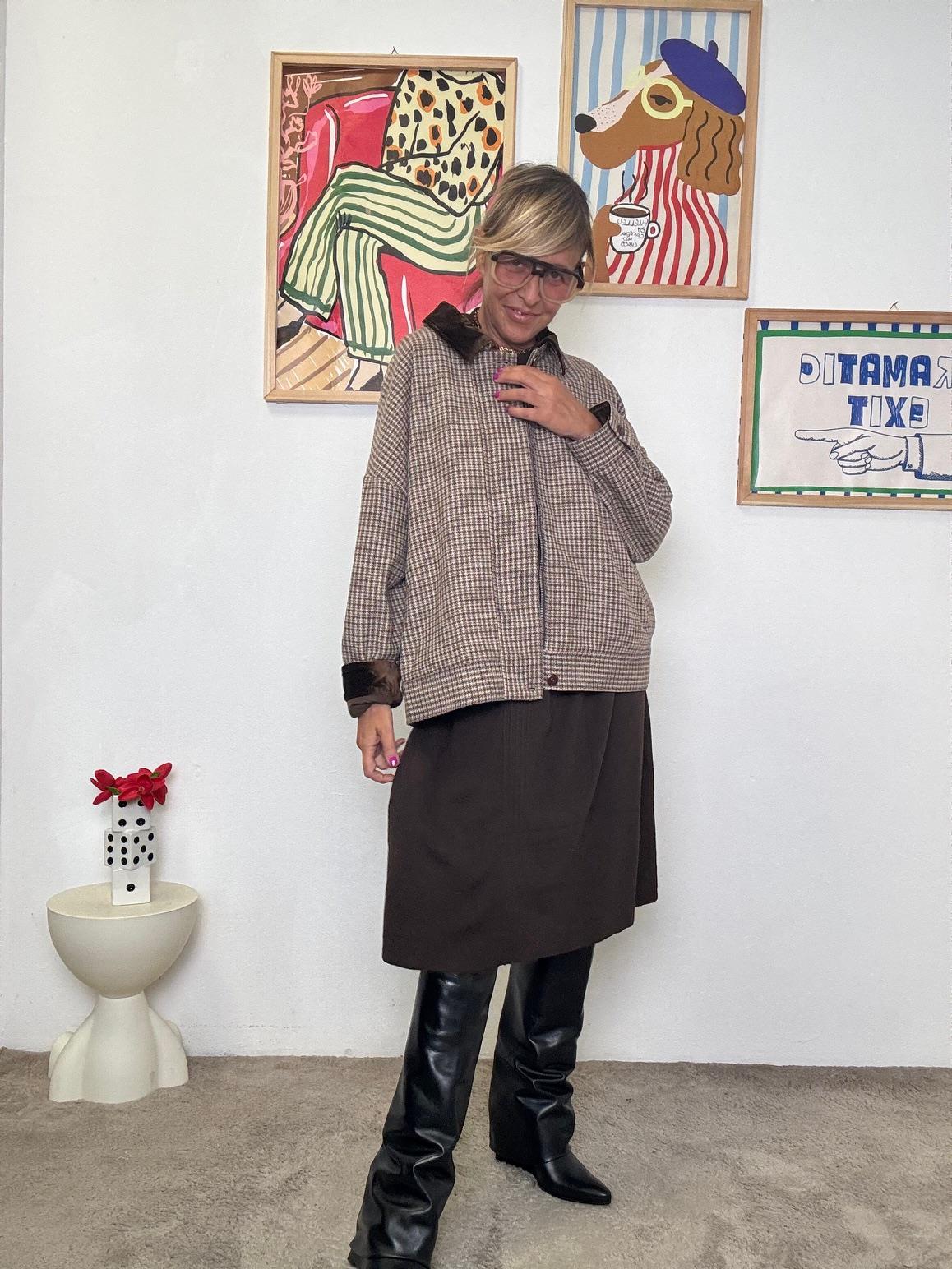 FEMALE - Giacca leggera fantasia check  elegante e versatile WM2572/ MORO FEMALE 