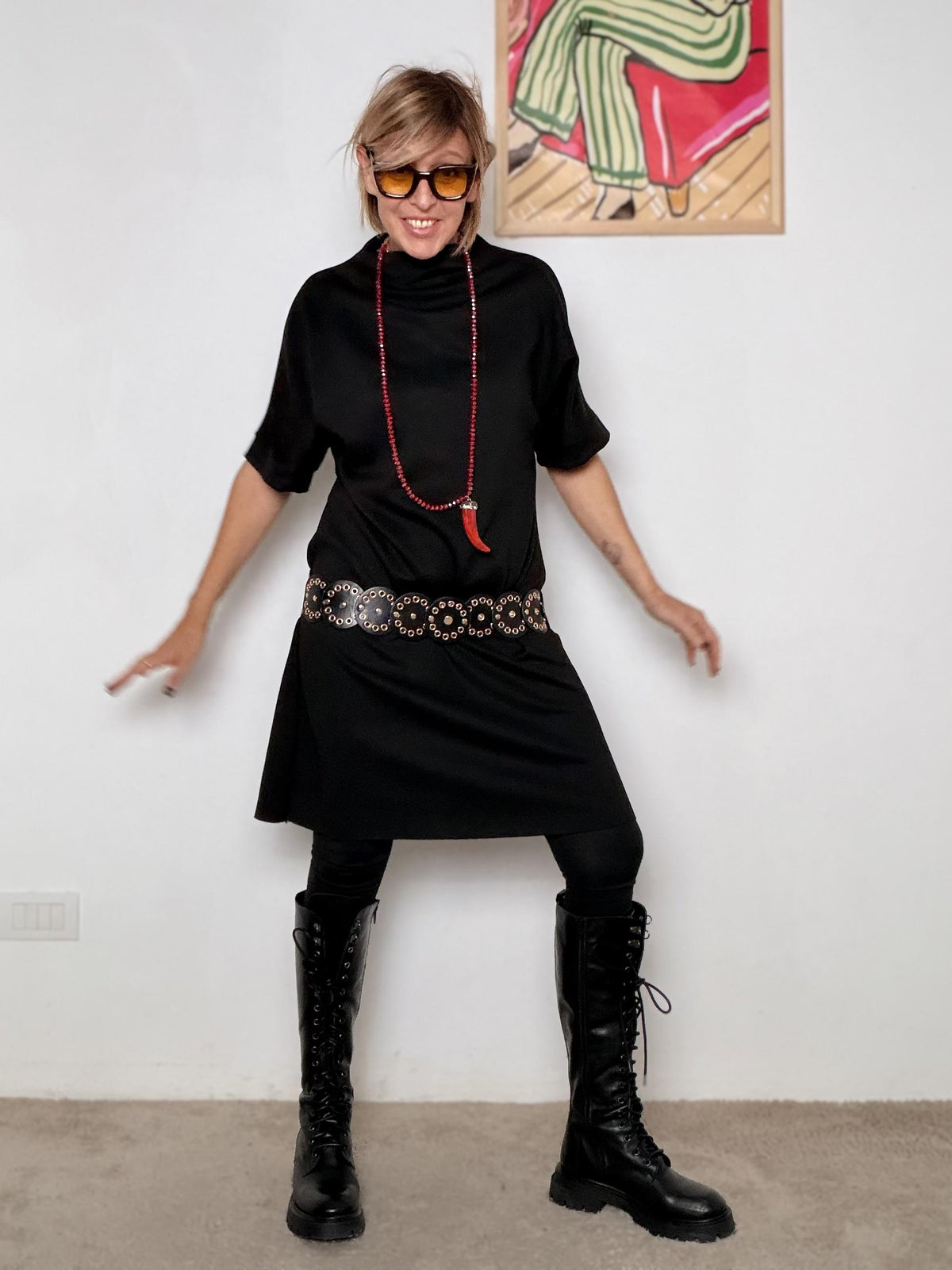 FEMALE - Abito in punto milano con Cintura Traforata in Vita 39076KQCLM+P/ NERO FEMALE 