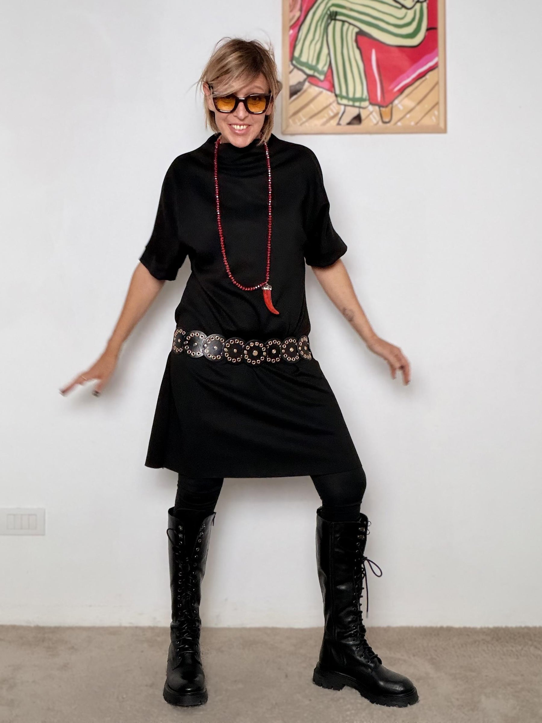 FEMALE - Abito in punto milano con Cintura Traforata in Vita 39076KQCLM+P/ NERO FEMALE 