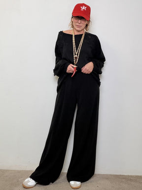 DEJA VU - Pantalone Morbido Ampio  Comfort assoluto, stile rilassato A25DL212/ NERO DEJA VU 