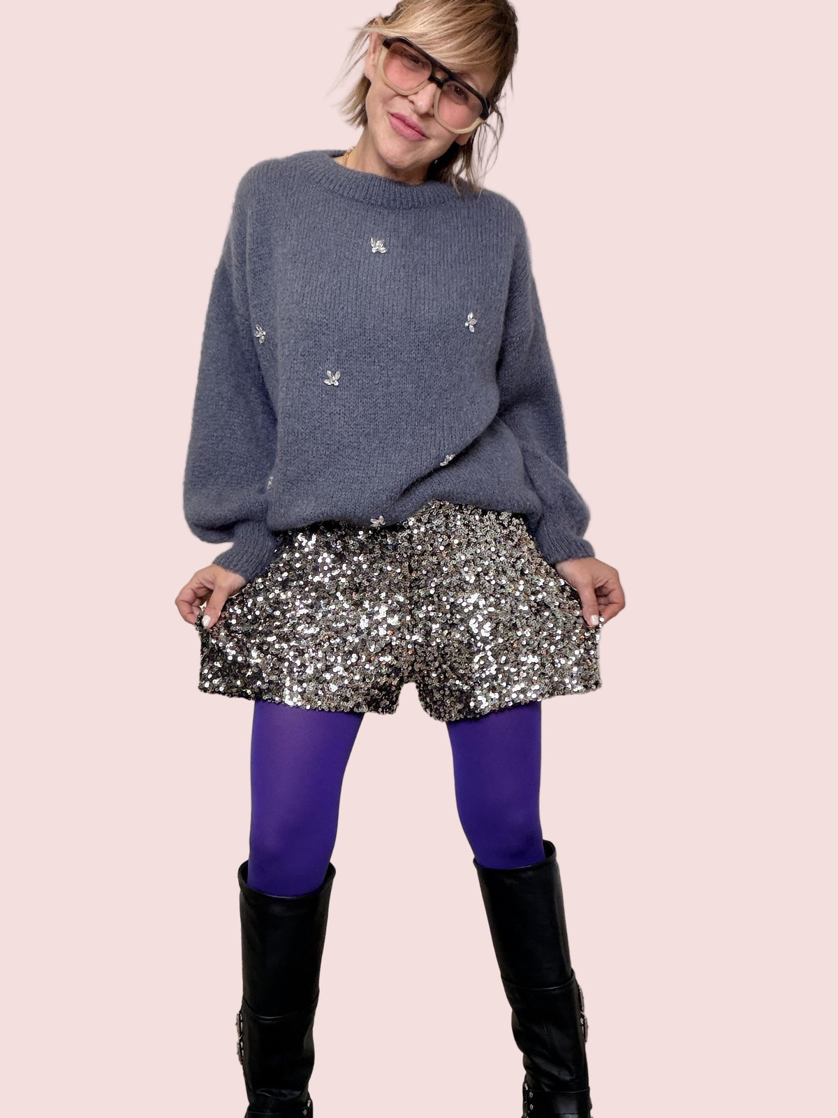 SHORTS PAILLETTES PARTY S38M1491/ ACCIAIO SOUVENIR 