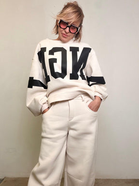 Pantalone wide fit super comfy effetto nuvola M38F1299/ PANNA SOUVENIR 