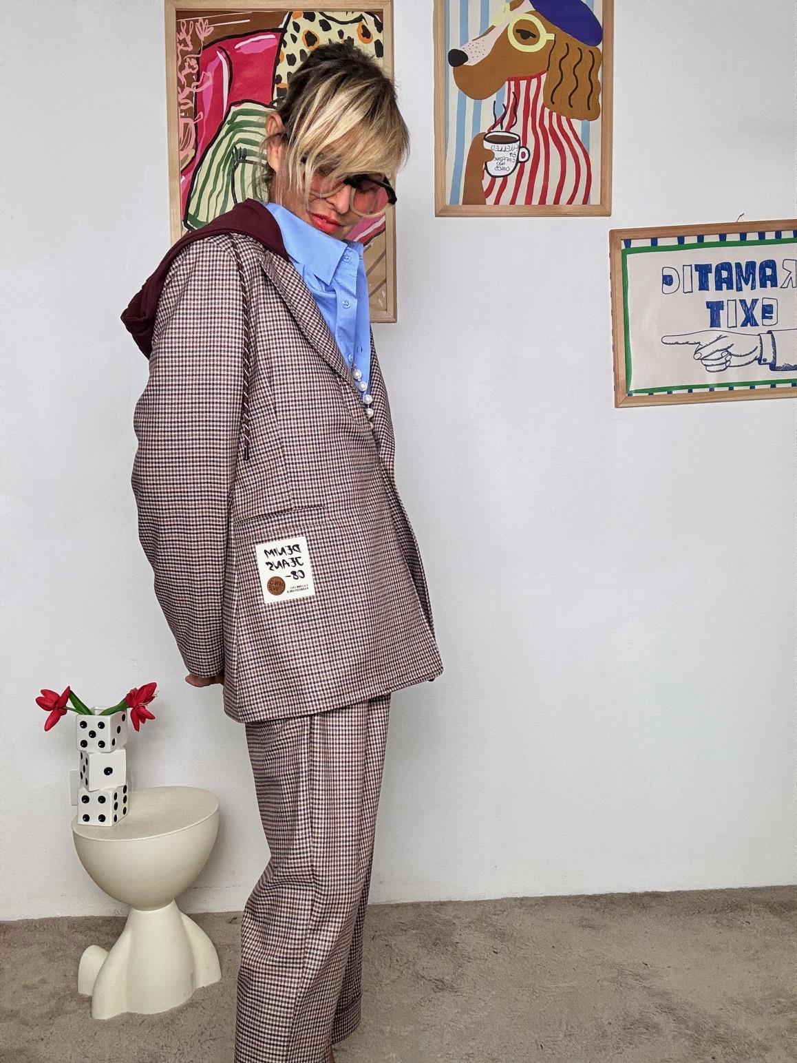 DEJA VU - Giacca donna a quadri principe di Galles  stile sartoriale moderno A25RU605/ CHECK DEJA VU 